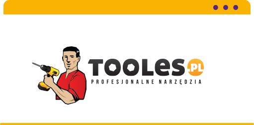 Logo firmy Tooles z hasłem reklamowym Profesjonalne narzędzia osadzone w ramce imitującej przeglądarkę internetową